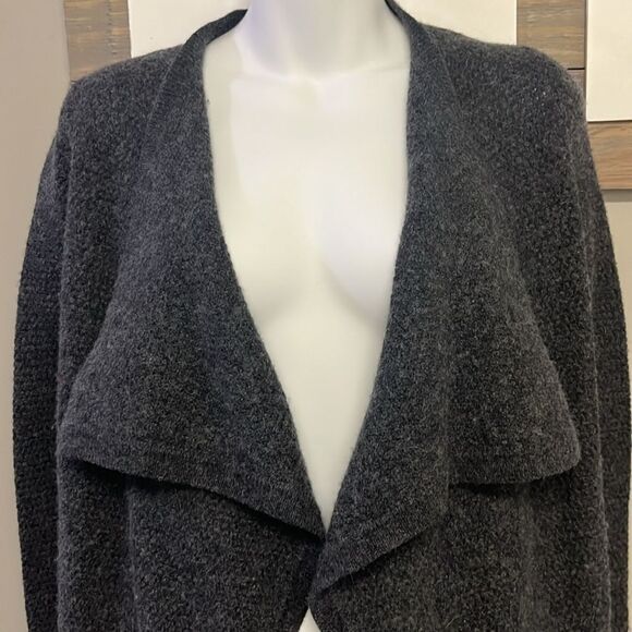 LOFT Heather Grey Cascading Open Wool Blend Long Sleeve Cardigan- Med - Picture 4 of 11